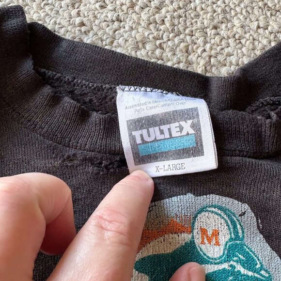 Tultex XL Dolphins Flinstones Sweatshirt Thrashed Faded Football Black Vintage - Picture 4 of 13